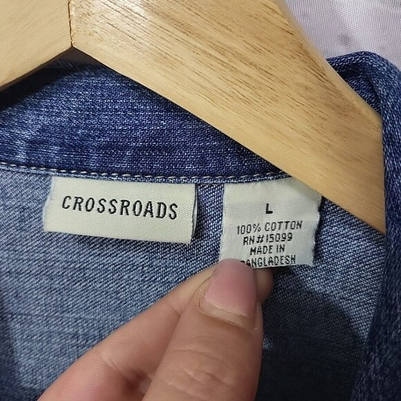 Crossroads Denim Jacket Womens L Large Vintage Button Up 100% Cotton Blue - Picture 6 of 10